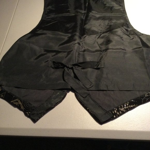 Miz California Ladies L Black Foil vest Button Down Geometric Patterns - Picture 9 of 9